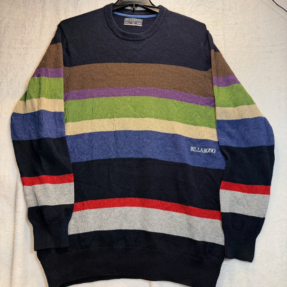 Billabong Sweater Mens Size XL Multicolor Striped Cotton Blend Preppy Rugby Crew